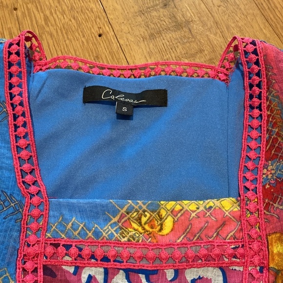 Calessa Fiesta Patchwork Print Boho Hippie Festival Square Neck Top Sz SMALL - Picture 5 of 11